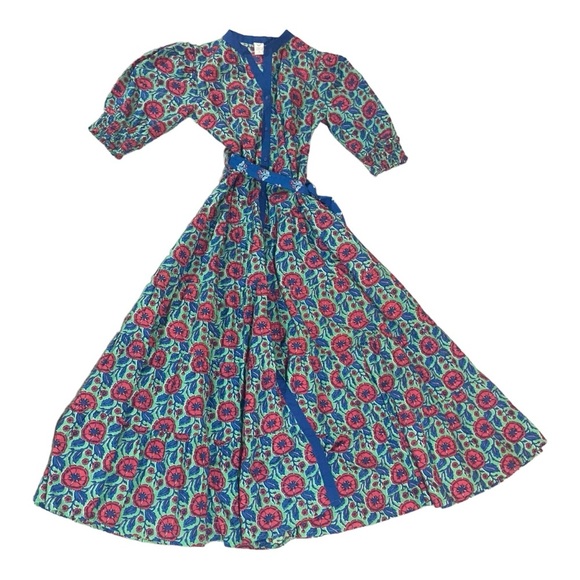 Pencil & Paper Co Resortwear Block Print Puff Sleeve Organic Cotton Maxi Dress S - Picture 4 of 10